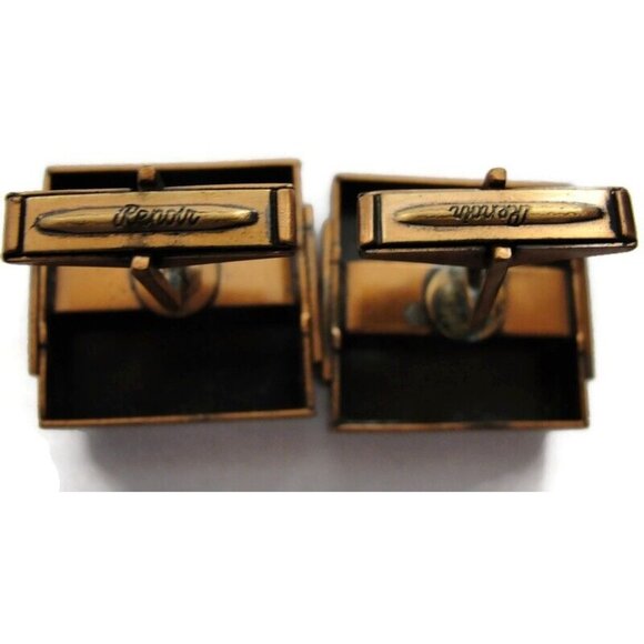 Vintage Renoir Copper Modernist Square Cufflinks Shirt Accessories Wedding - Picture 7 of 12